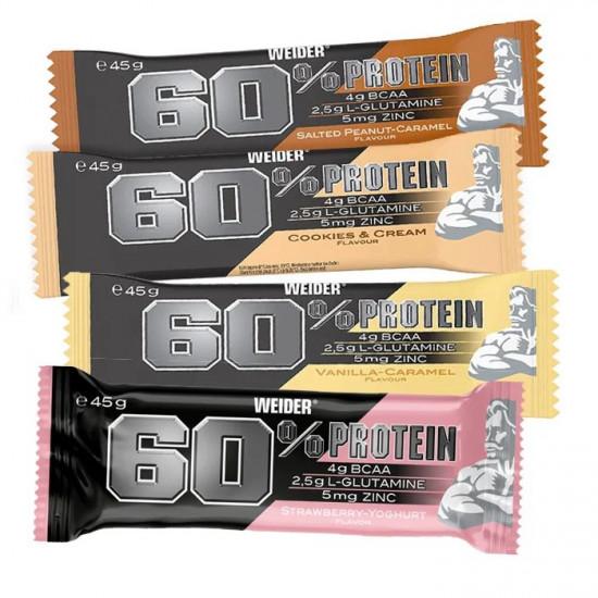 Weider 60% Protein Bar, MIX príchutí, 45g x 24 ks